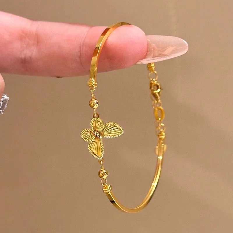 Korean Light Luxury Shiny Zircon Golden Butterfly Bracelet for Women Elegant Bangle Party Banquet Charm Wedding Jewelry Gift