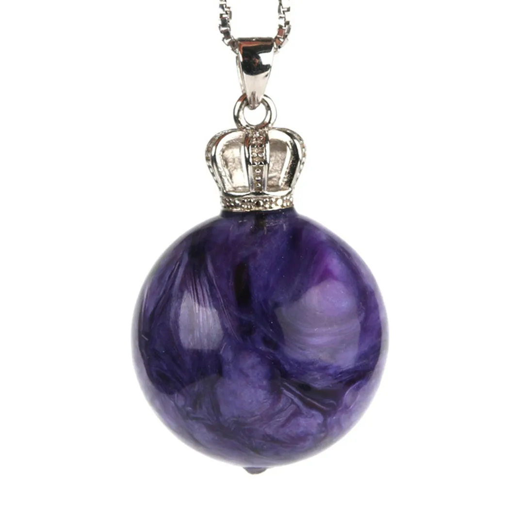 

1 шт., подвеска из натурального чароита, ювелирные изделия для женщин, мужчин, любовь, красота, подарок, энергетический кристаллический камень, 16 мм, круглые бусины, серебро 925 пробы AAAAA