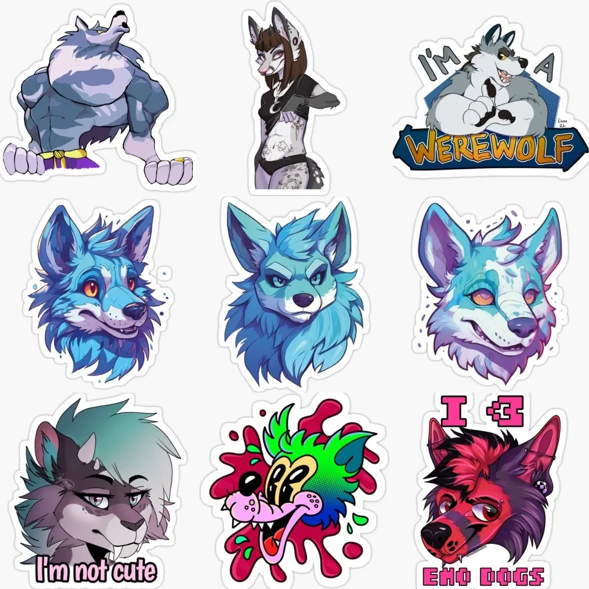 

Creative Furry Wolf PVC Waterproof Stickers Accessories for Decorate Window Fridge Wall Table Car Helmet Camper Bumper Decal