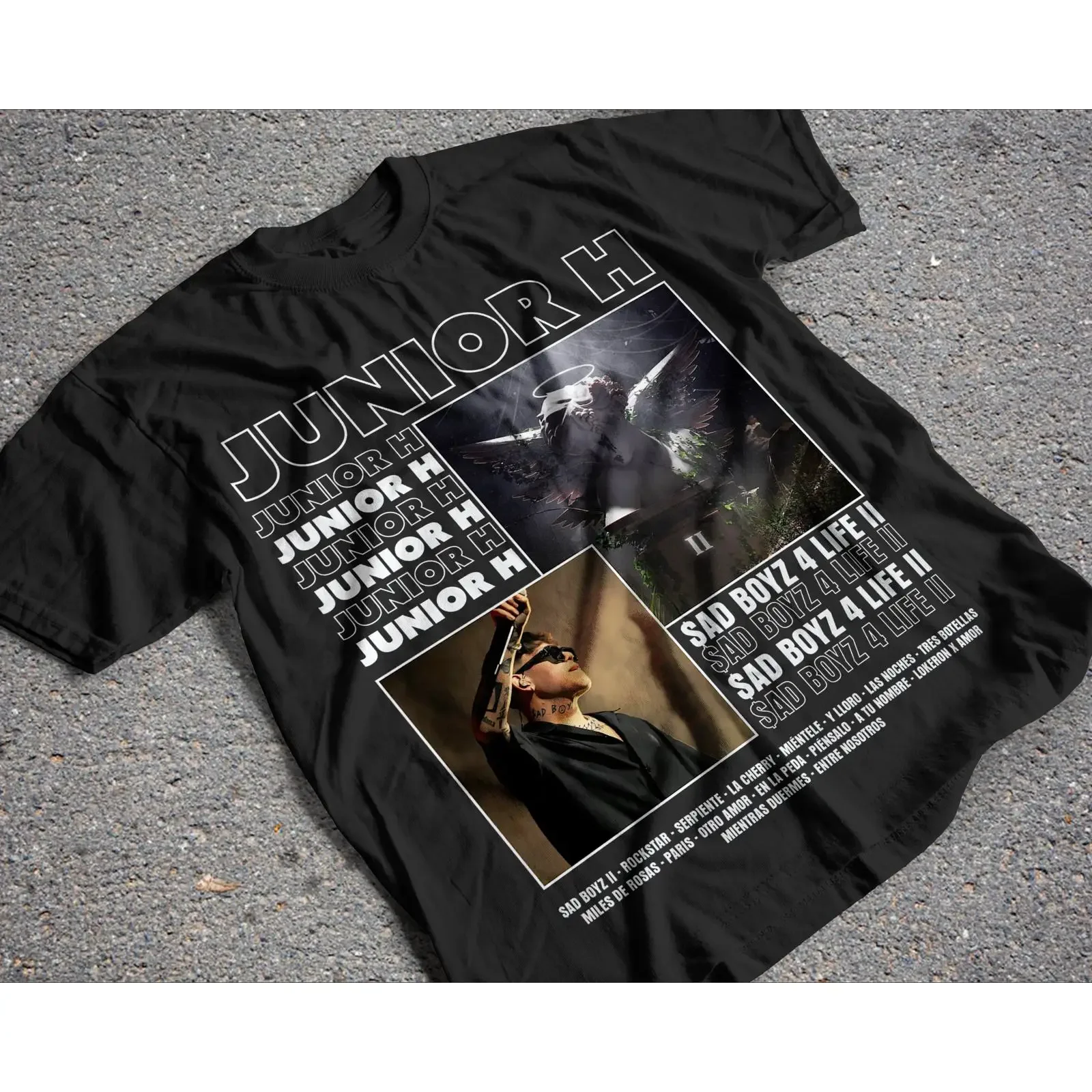 Junior H Sad Boyz 4 Life Corridos Tumbados Vintage T Shirt Urban Streetwear Casual  vintage Washed Top For Everyday Wear
