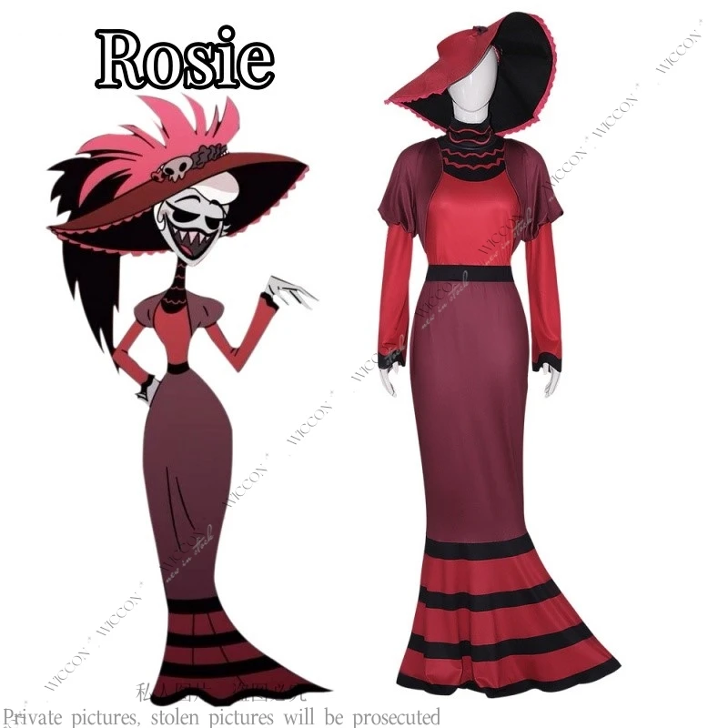 

Rosie Fantasy Cosplay Costume Red Dress Anime Cartoon Habzin Roleplay Suit Hat Adult Outfit Halloween Carnival Party Rosie