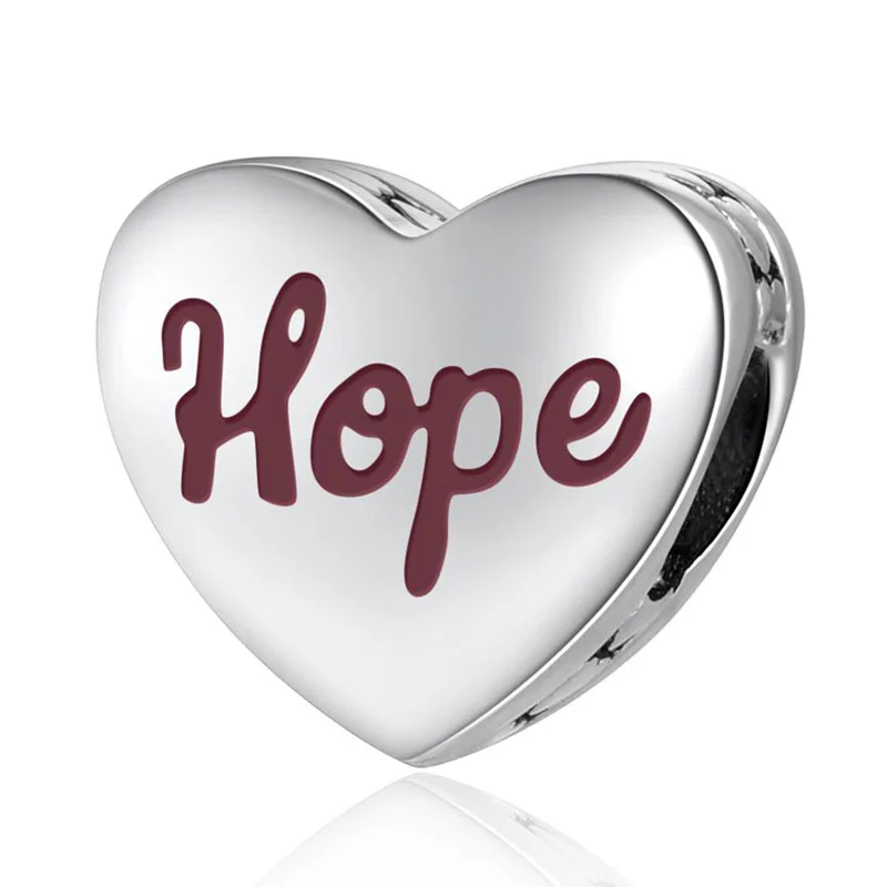 Authentic S925 Sterling Silver Enamel Hope Ribbon Love Heart Bead Charms Fit Women Bracelet Bangle For Women DIY Jewelry Making