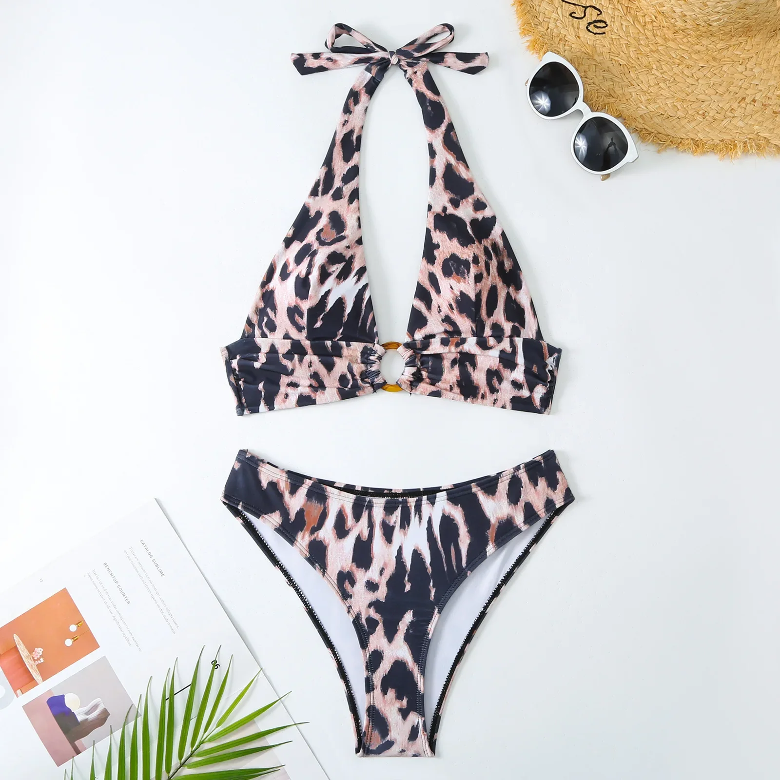 Women's One Piece Swimsuit with Cover Up Set Beach Wrap Skirt Leopard Thong Bikini Set Three Piece Bathing Suit with Beach Skirt