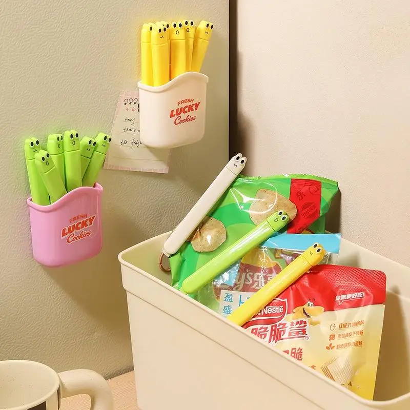 1Set Household Sealing Clip With Magnetic Absorption Box, Kitchen Fresh-Keeping Bag, Cute Sealing Clip, Snack Bag Sealing Clip