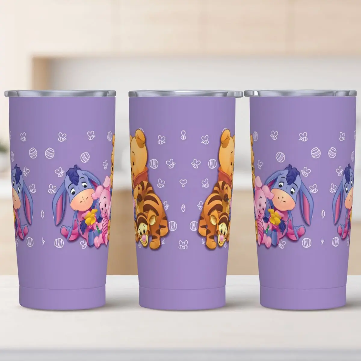 Winnie The Pooh Piglet Stainless Steel Tumbler Driving Thermal Mug With Straws and Lid 20oz Car Mugs Hot Drinks Water Bottle