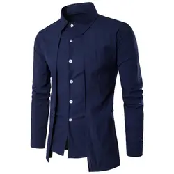 Men Shirt Fake Two-piece Business Shirt Lapel Long Sleeve Single-breasted Slim Fit Cardigan Formal Work Shirt Men's Clothing Top