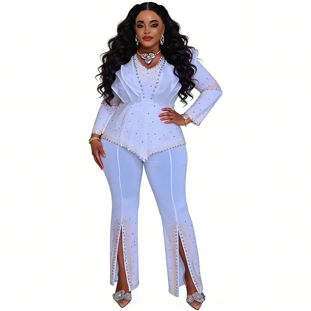 

Women Two Piece Set Dashiki African Summer Long Sleeve Top and Trousers Pants Set Party Matching Sets Wedding Party Clothing
