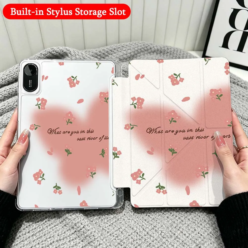 Чехол с рисунком розовой розы для Xiaomi Redmi Poco Pad 5 6 7 8 Pro SE 11 11,2 12,1 дюймов, прозрачный складной чехол Y-образной формы для планшета
