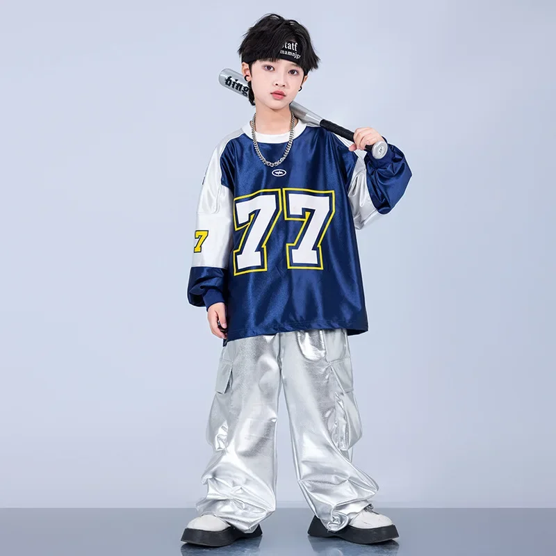 أطقم ملابس جاز للأطفال من Streetwear أزياء مسرح الأطفال للأولاد سترة هيب هوب فضية للرقص في الشوارع سراويل البضائع اللامعة للفتيات K-pop