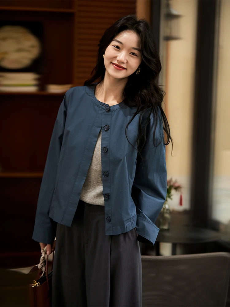 

Xhange ort irt Jaet Women's Faionable Cotton Ne Long Sve Spring 2025 Commute Sle Single Piece Regular Thi...