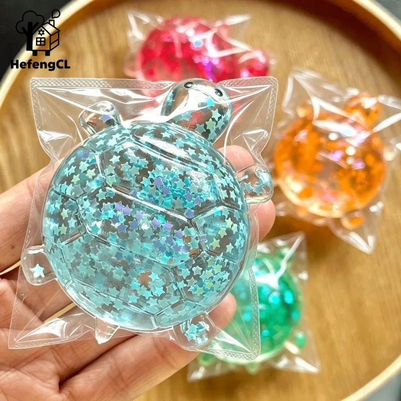 Random one Shimmering Turtle Squeeze Toys, Transparent Jelly Stress Relief Toys, Slow Recovery Star Sparkle Sensory Finger Toys, Cute Ocean Animal Kids Stress Relief Toys, Classroom Rewards and Party Gifts