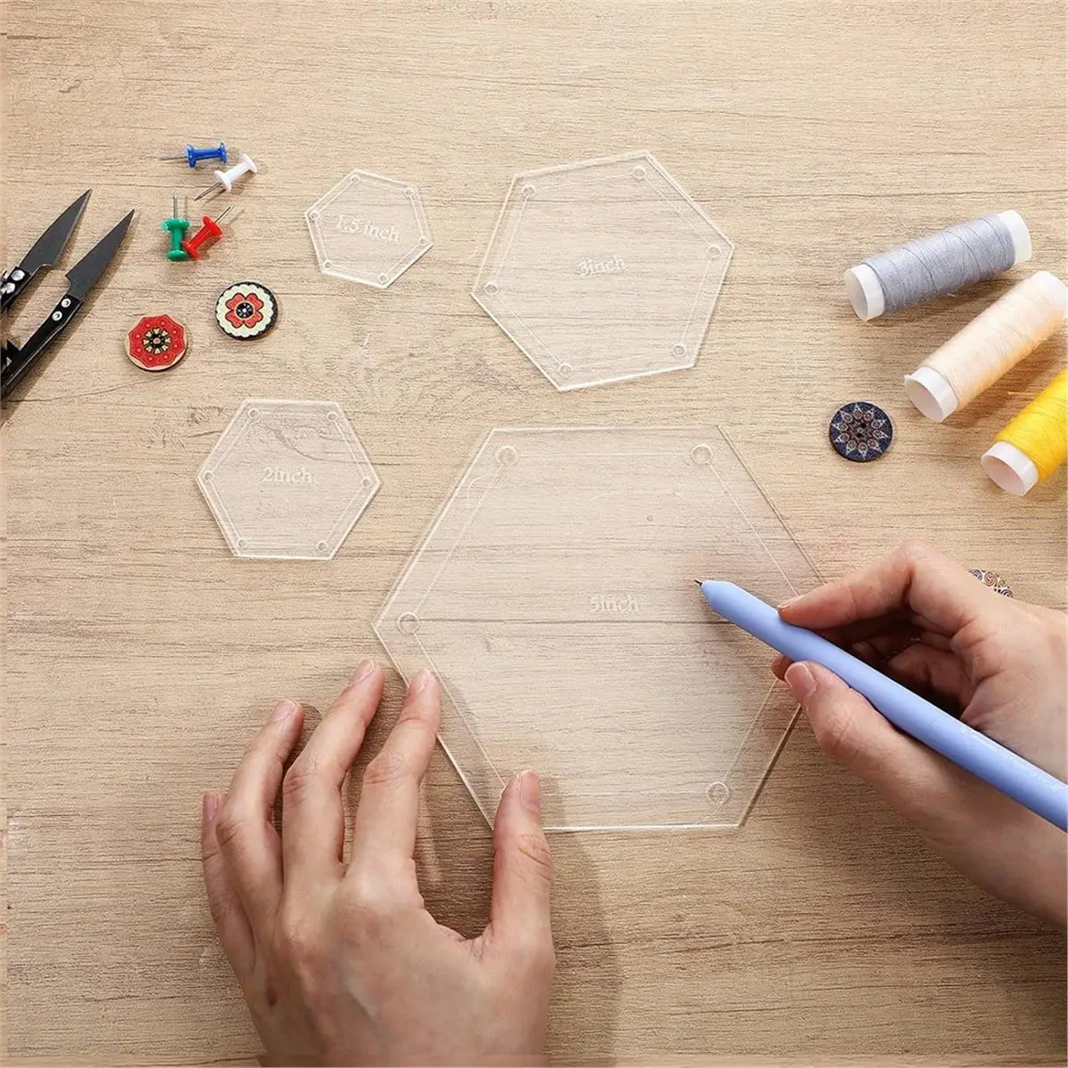 AT16 6 PCS Acrylic Hexagon Quilting Templates Set, 1