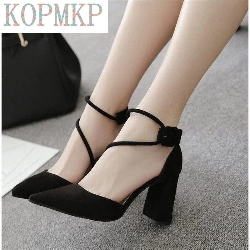 Women\'s Shoes Sandals Female Summer Thick with High-heeled Pointed Stiletto Sexy Nightclub Buckle Strap Zapatilla Mujer