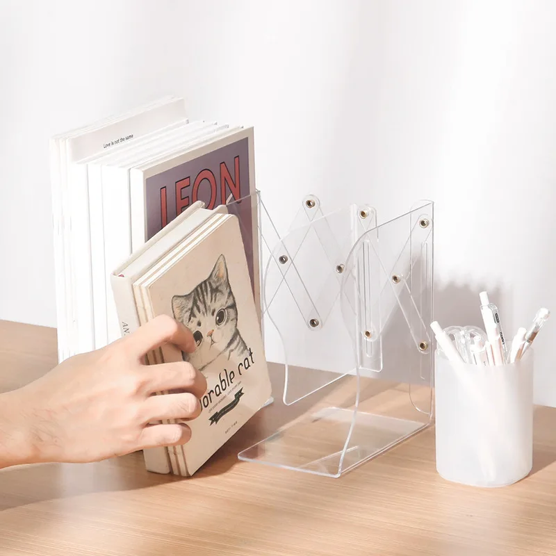 Acrylic Bookends Ins Retractable Student Minimalist Shelf Desktop Organizer Large Book Rack Book Stand Holder for Reading