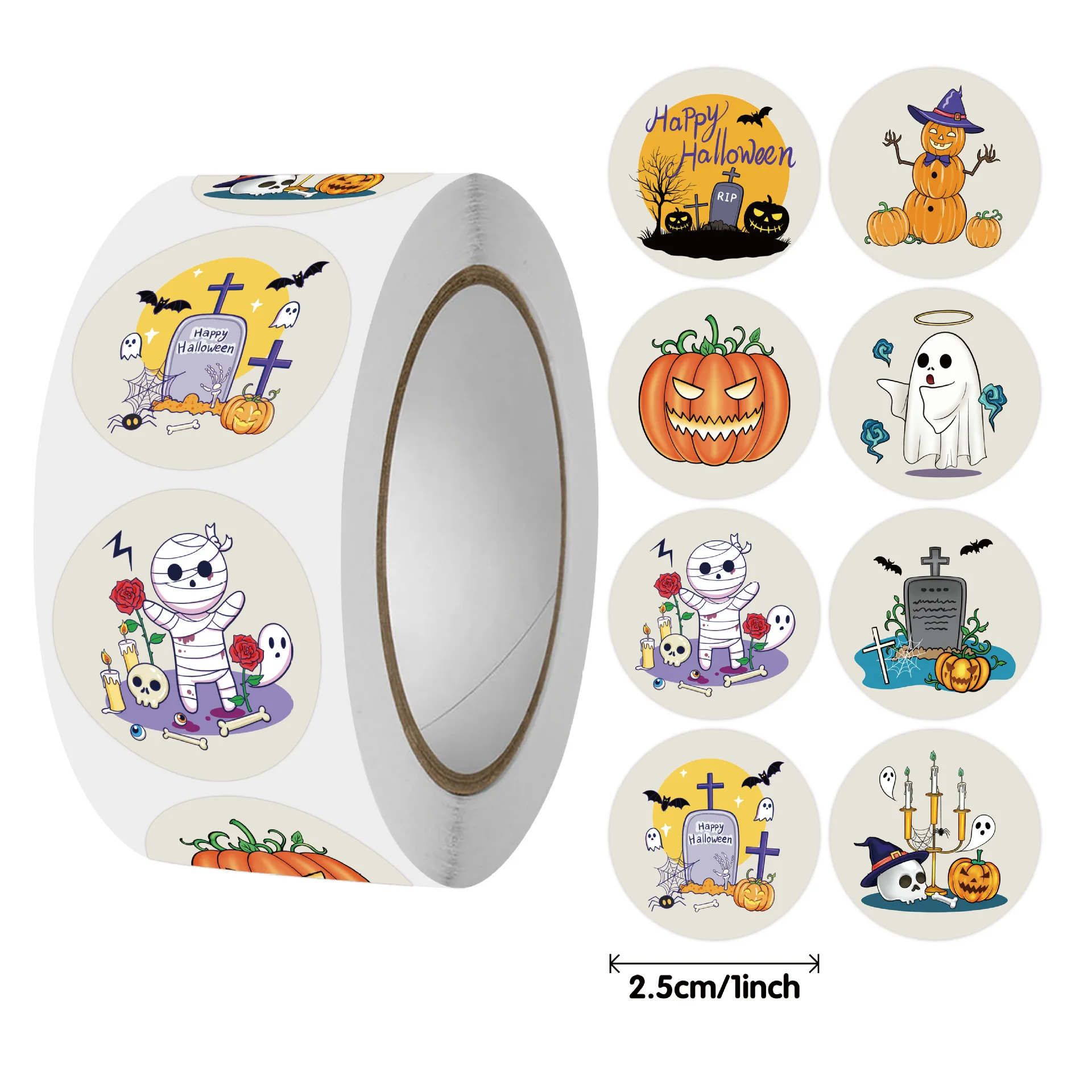 

500pcs/Roll Horror Halloween Festival Cartoon Sealing Stickers DIY PVC Laptop Decals Decoration Reward Gift Toy