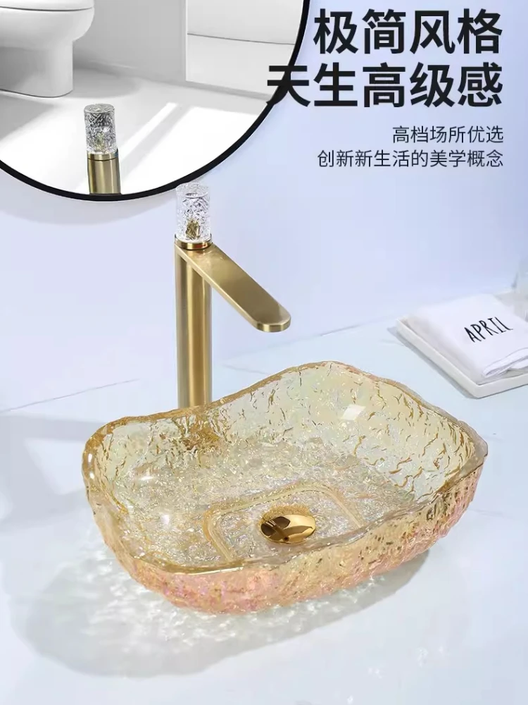 

Light luxury minimalist style, ice pattern crystal basin on the table