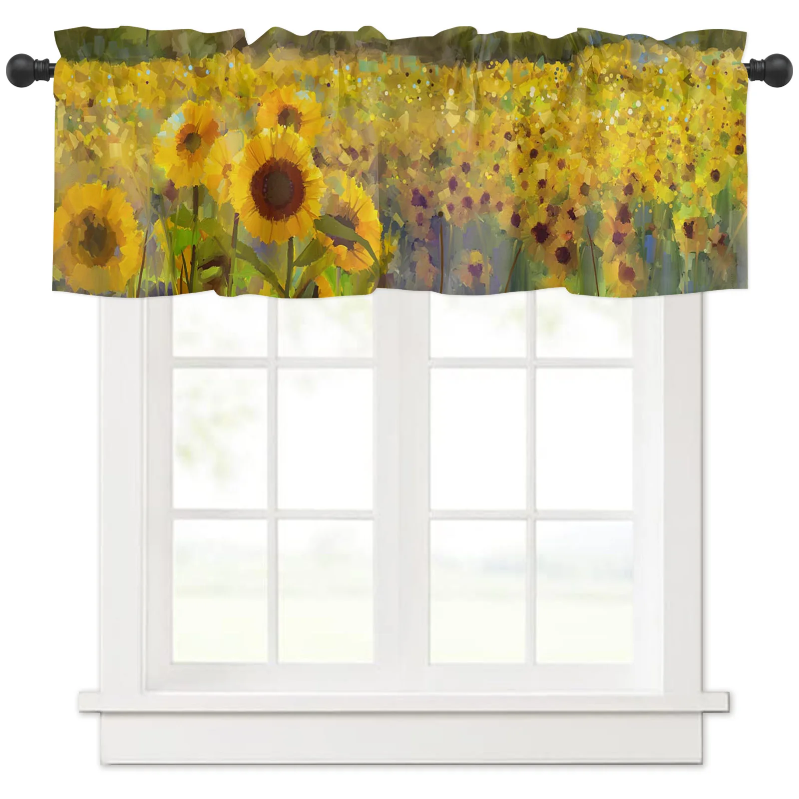 

ZEDLIYU Valances for Windows Kitchen Living Room Small Window Valance Oil Painting Sunshine Sunflowers 1 Panel, 42 x 12 Inch