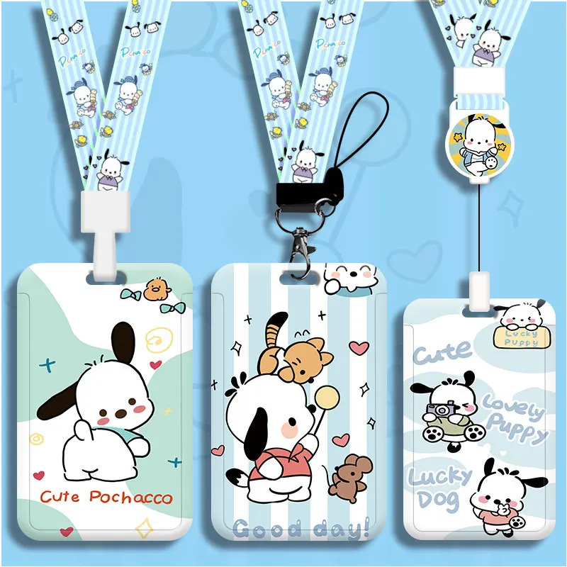 

New Pochacco Student Card Holder Cute Children's Shuttle Card Telescopic Work ID Set Access Control Hard Meal Card Set Girl Gift