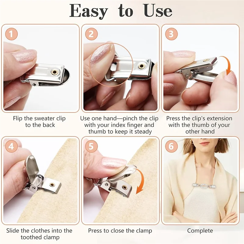 ABRT-Per eleganti clip per cincher in vita in 4 pezzi da donna, clip per abito sul retro e maglione in oro e argento