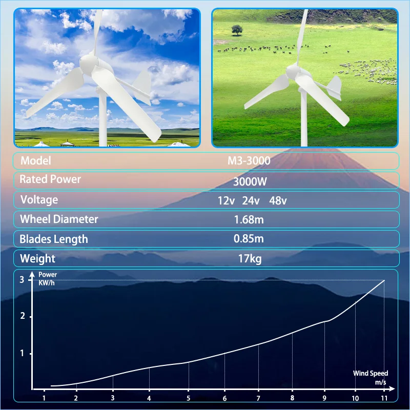 3KW 12V 24V 48V Low RPM Vertical Wind Tubine Generator For Home Farm 3000W Small Windmill With Free MPPT Charge Controller