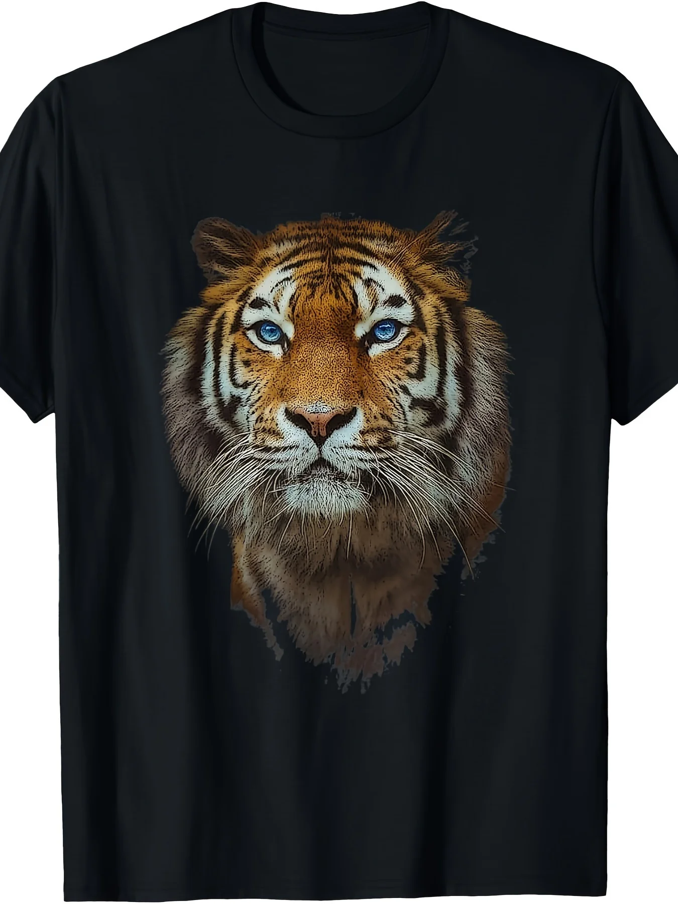 

Blue Eyed Tiger Portrait Graphic Tee Men Breathable Cotton Short Sleeve Crew Neck Summer Casual T-Shirt