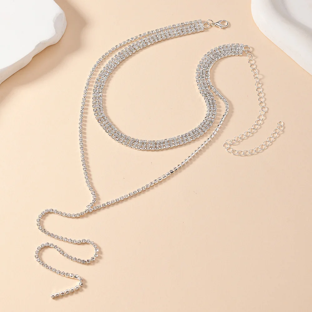 Black Rhinestone Long Tassel Choker Necklace for Women Accessories Fashion Crystal Chain Double Layer Necklace Wedding Jewelry