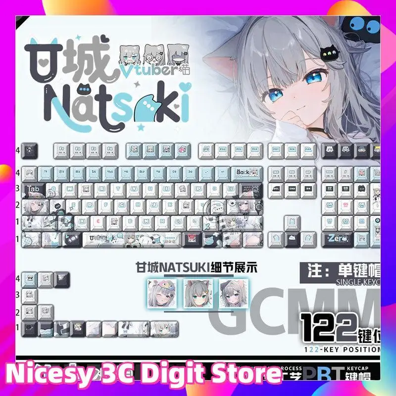 

Sweet Meow Meow Theme Keycap аниме PBT Механическая клавиатура Термосублимационная игровая клавиатура для ПК Коллекция подарочных колпачков для клавиш