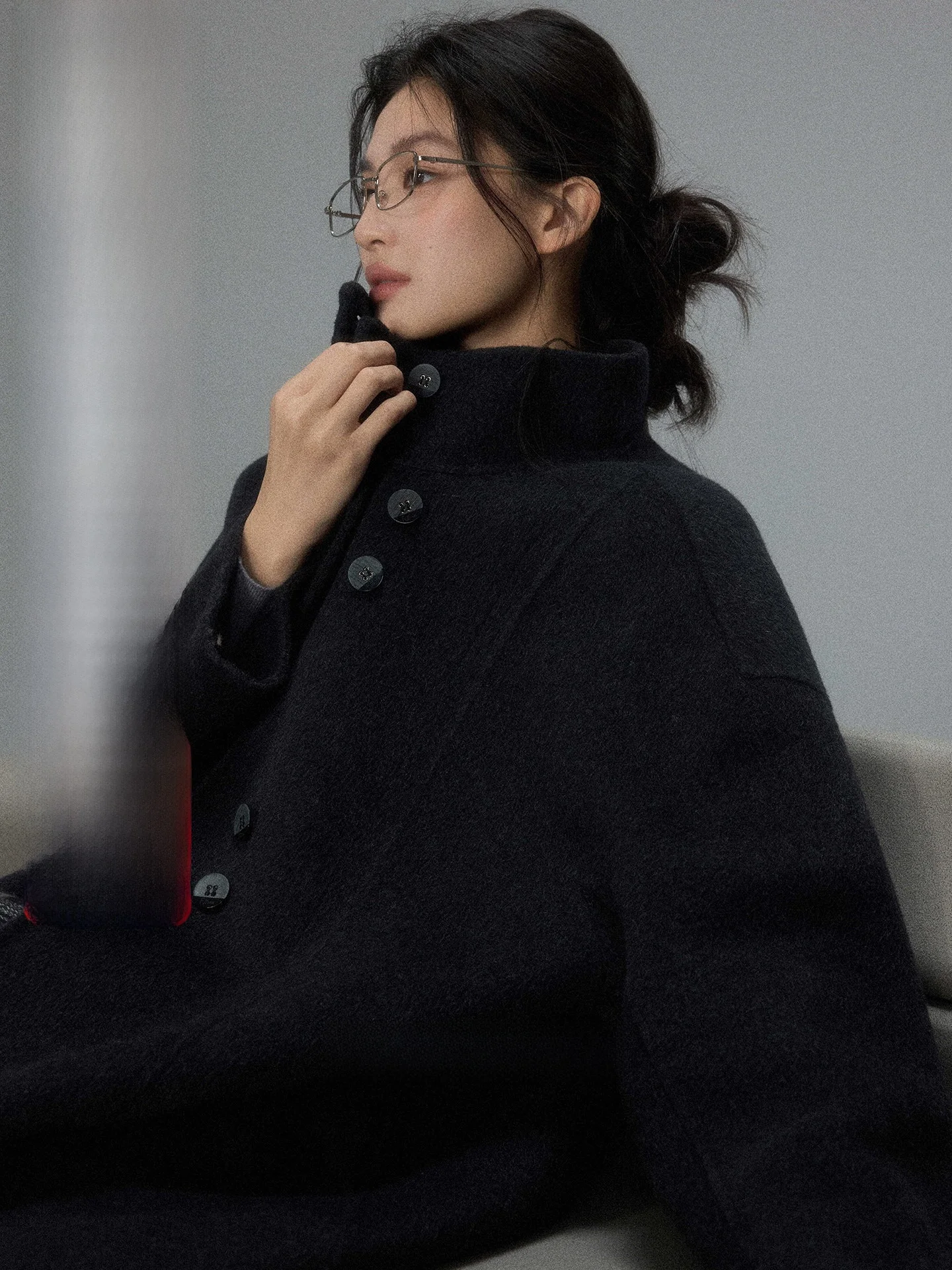 

Ele Double-Faced Woolen Long Coat for Women in Bla Color Autumn Winter Outerwear mat Luxury Design by Er Yang De...