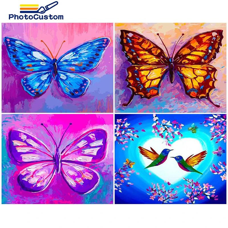 

PhotoCustom Oil Painting By Number On Canvas Acrylic Paint Butterfly For Adults Wall Art Picture Coloring By Number Home Decor