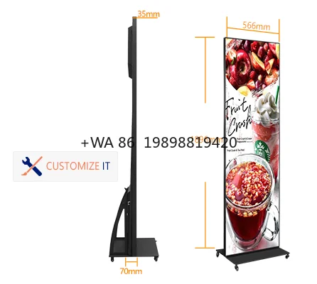 

Banner Portable Vertical Display Movie Sign Smart Video Wheels Stand Digital Indoor LED Poster Display Digital Led Poster