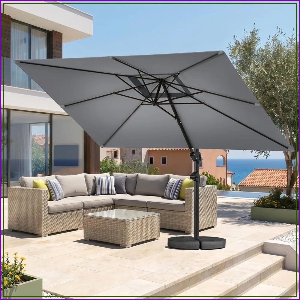 9x12 FT Cantilever Patio Umbrella with Base Included, Grey