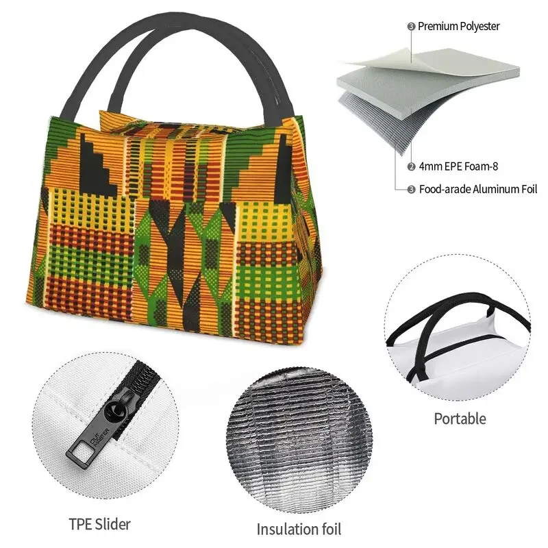 African Kente Cloth Design Lunch Boxes for Traditional Africa Ethnic Pattern Cooler Thermal Food Insulated Lunch Bag Container