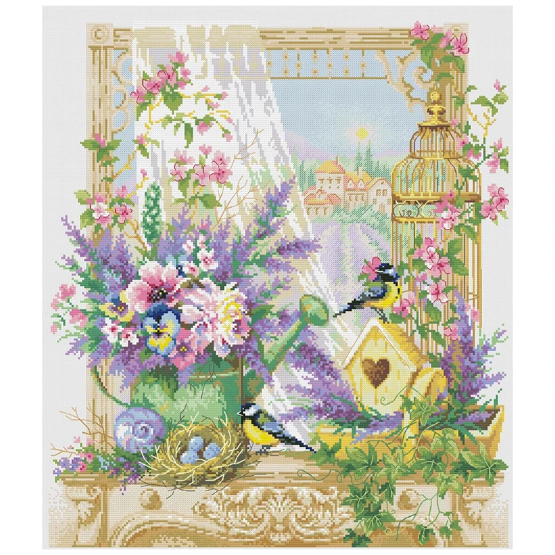 

Lavender Vase on the Windowsill Patterns Counted Cross Stitch 11CT 14CT 16CT 18CT Cross Stitch Kits Embroidery Needlework Sets