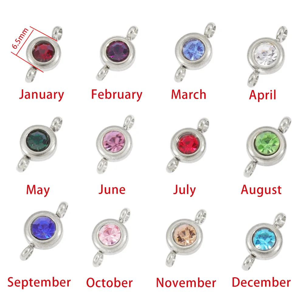 12 Farben Runde CZ Geburtsstein-Kettenglieder Italienischer Charm Passend für 9mm Edelstahl-Armbänder Damen Herren Schmuck DIY Perlen – Detail 2