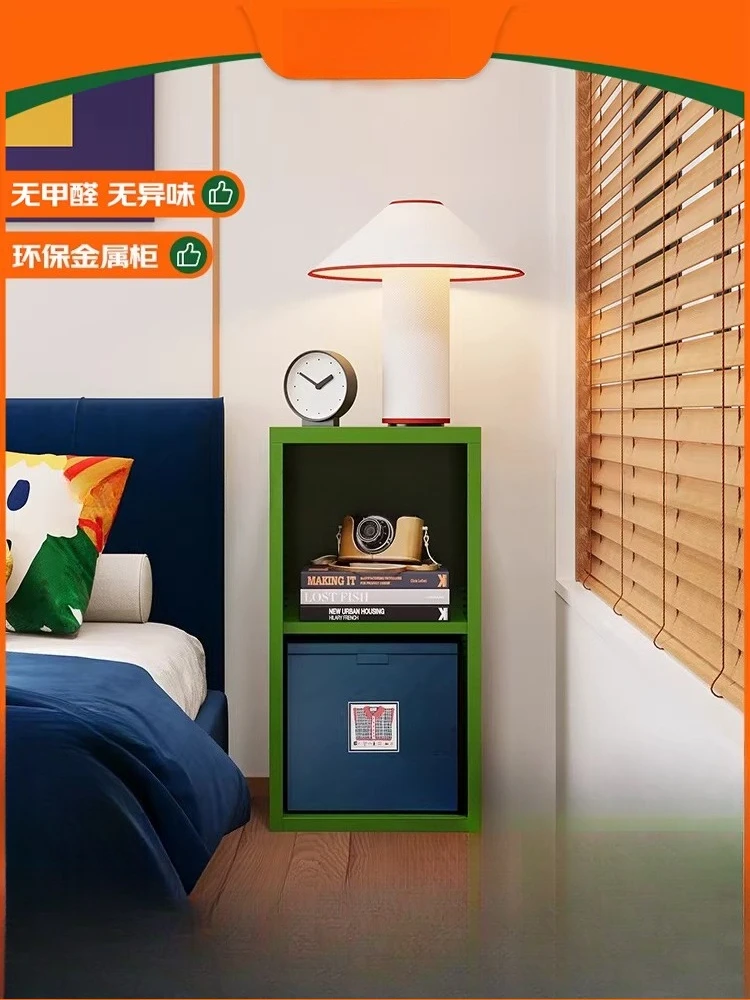

Bedroom bedside ultra-thin storage small apartment carbon steel metal bedside children's bookcase