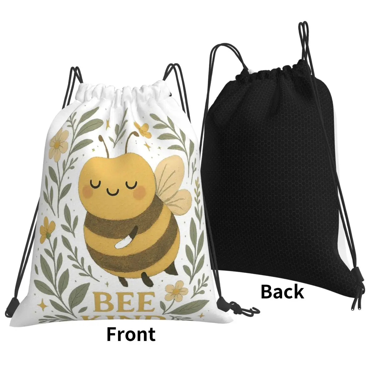 

Bee Kind Cute Bumblebee Floral With Gentle Kindness Quote Backpacks Drawstring Bags Sports Bag Book Bags for Man Woman Students