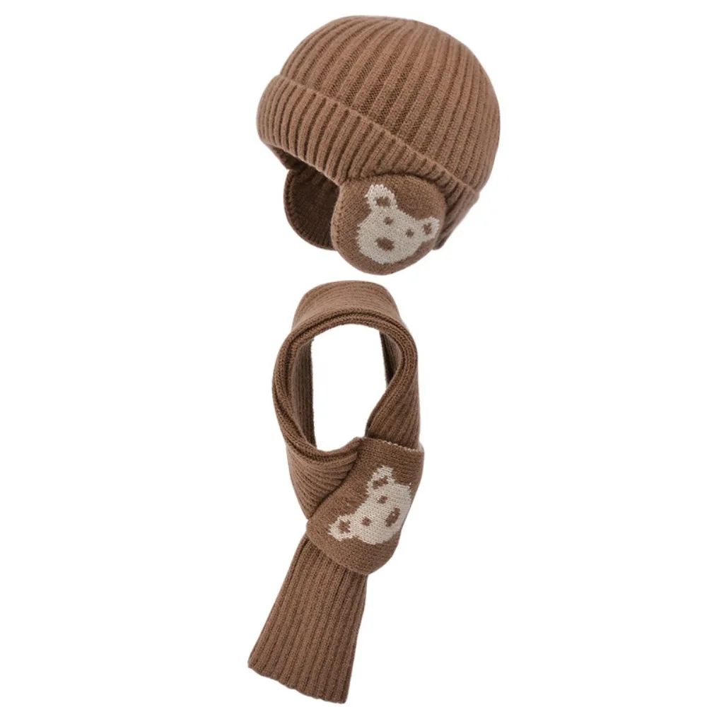 

New Fleece Lined Kids Winter Hat Scarf Set Ear Protection Knitted Pullover Cap Windproof Children's Scarf Winter