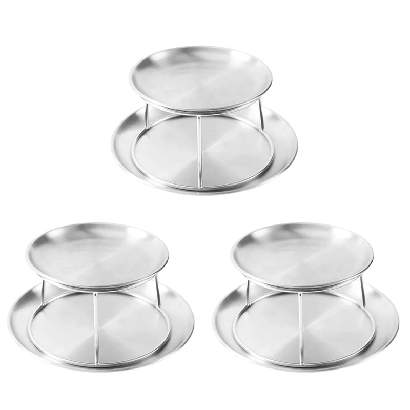 

3X Seafood Plate Set Double Stainless Steel Snack Plate Afternoon Tea Cake