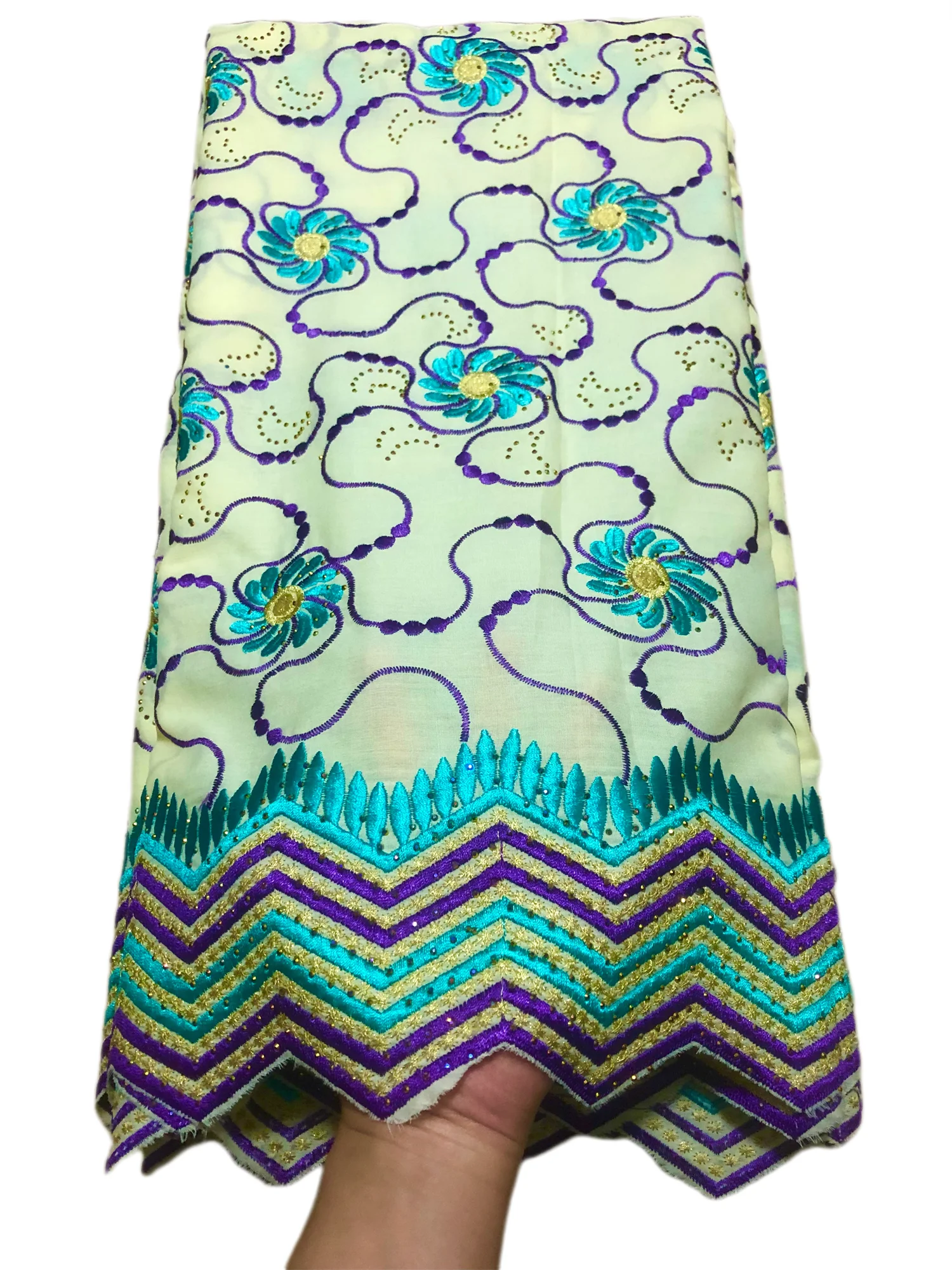 Multicolour Swiss Voile Lace With Stones African Cotton Lace Fabric 2025 High Quality Nigerian Cotton Lace For Women Dress Sew