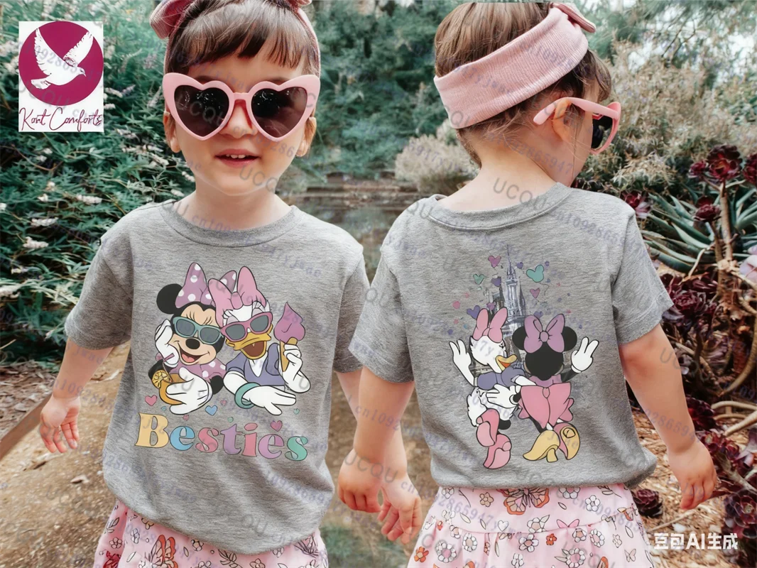 ميني ديزي Besties الوالدين والطفل تي شيرتات قصيرة الاكمام الخريف طفل/الكبار الأسرة المحملة Harajuku موضة عادية القطن الاطفال التي شيرت