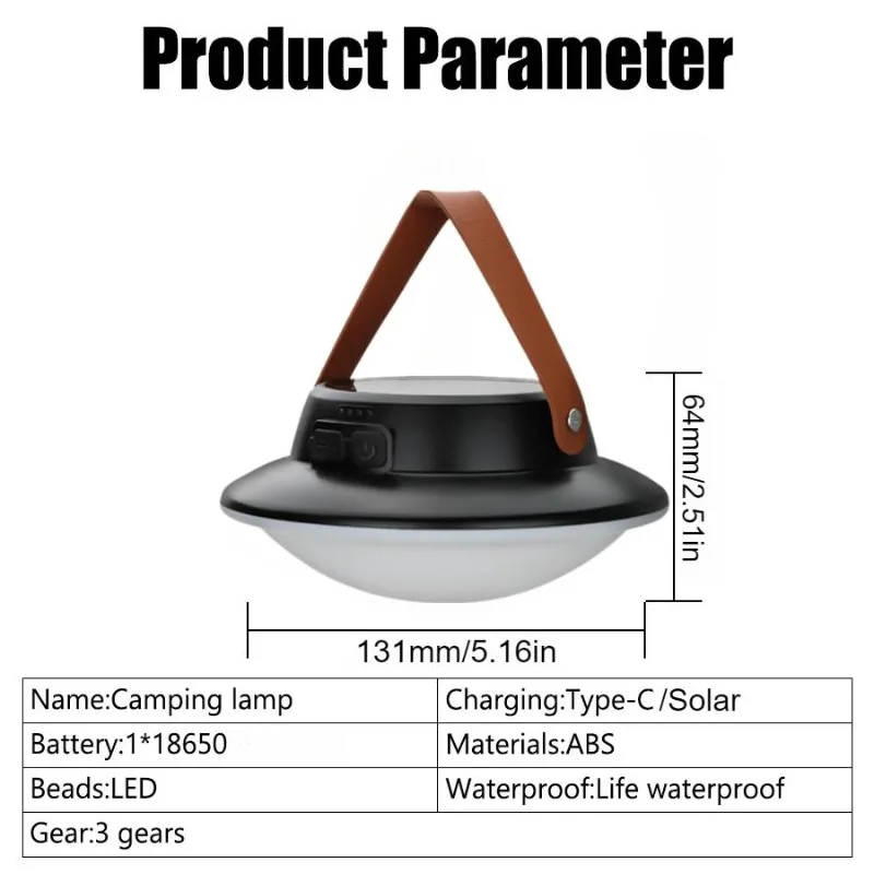 Oplaadbare LED-campinglamp op zonne-energie / USB 3-modi Wit licht Draagbare lantaarns Buitentent Hanglamp Noodwerklamp