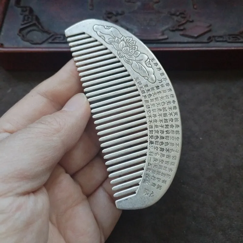 Antique Tibetan Silver Heart Sutra , Anti-Static Hair , Massage Comb, Mom And Elderly