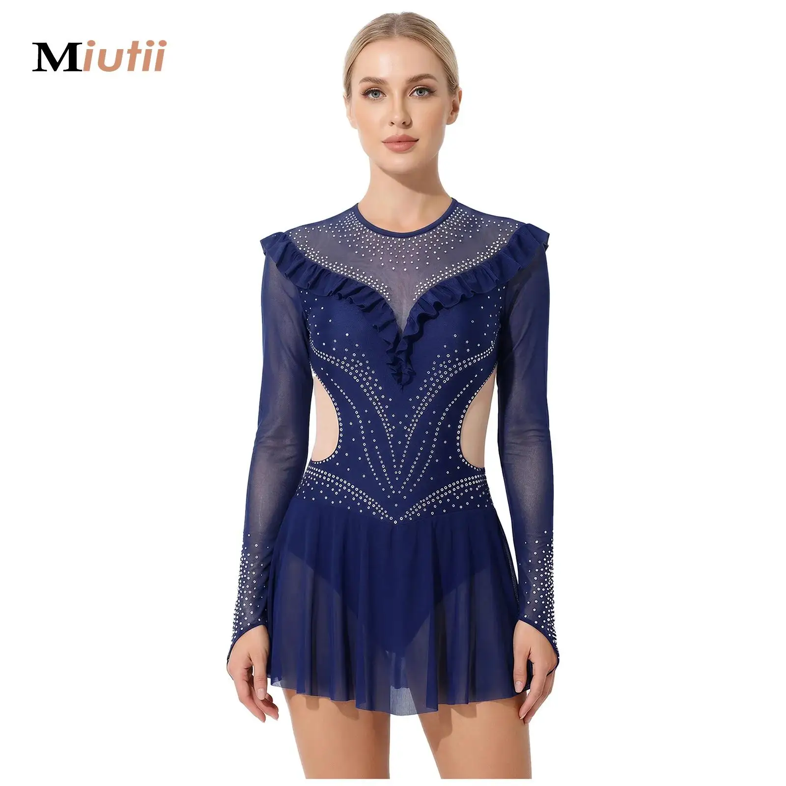 

Classical Dance Dress Womens Gymnastics Artistic Figure Skating Costume Ballet Jersey Jumpsuit Sparkly Rhinestone Leotards Tutu