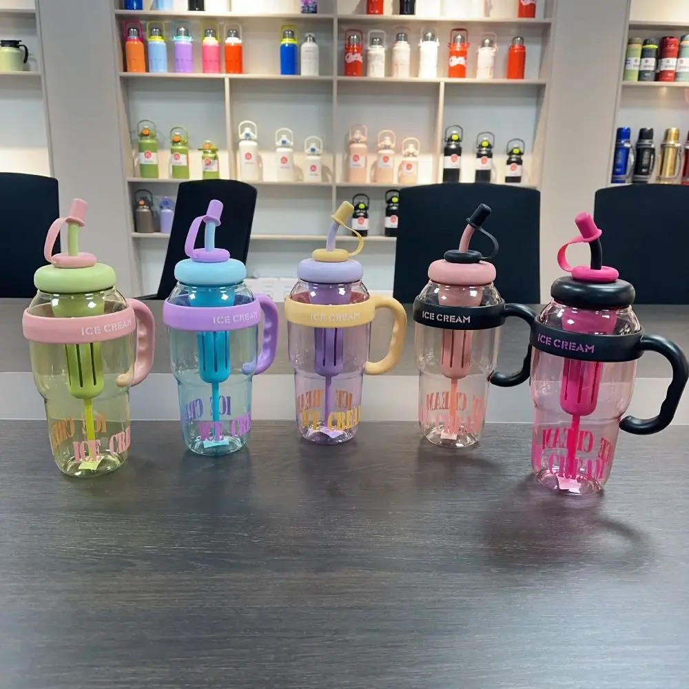 PC Water Bottle with Handle and Straw Tea Infuser Leak-Proof Sports Water Bottle Colorful Large Capacity Lucky Belly Cup Gym