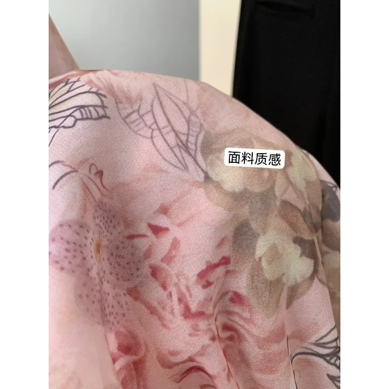 Elegante floral impressão vestido feminino verão outono casual plissado em camadas de manga comprida chiffon uma linha longo maxi vestido festa