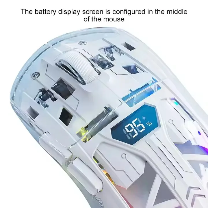 ماوس واجهة USB مزدوج الوضع 2.4G لاسلكي بإضاءة خلفية RGB شحن شفاف مضيء للاستخدام المكتبي للألعاب والرياضات الإلكترونية