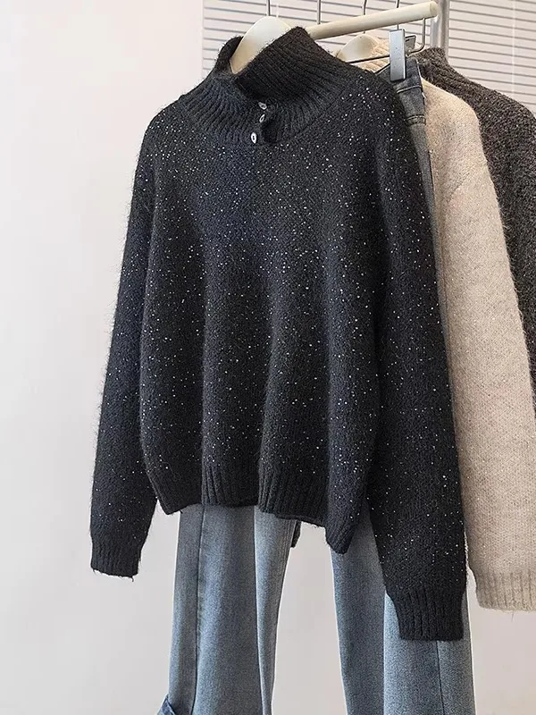 

Ele Long Sve High Ne Knitwear Women's Loose Fitting Slimming Winter Faion plus Size Casual Comfortable Top