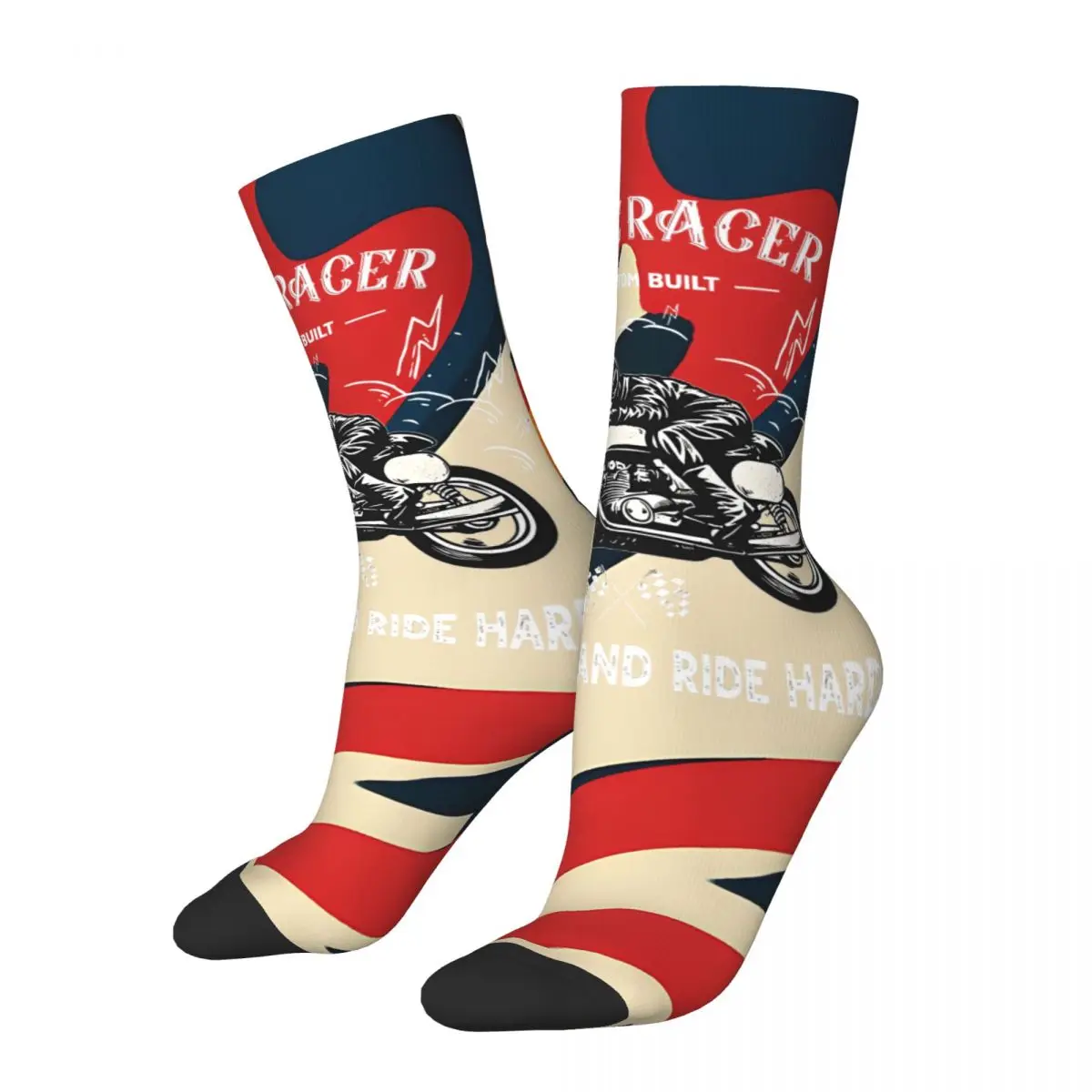 

Live Fast And Ride Hard Men's Socks Vintage Harajuku Cafe Racer Street Style Novelty Pattern Crew Sock