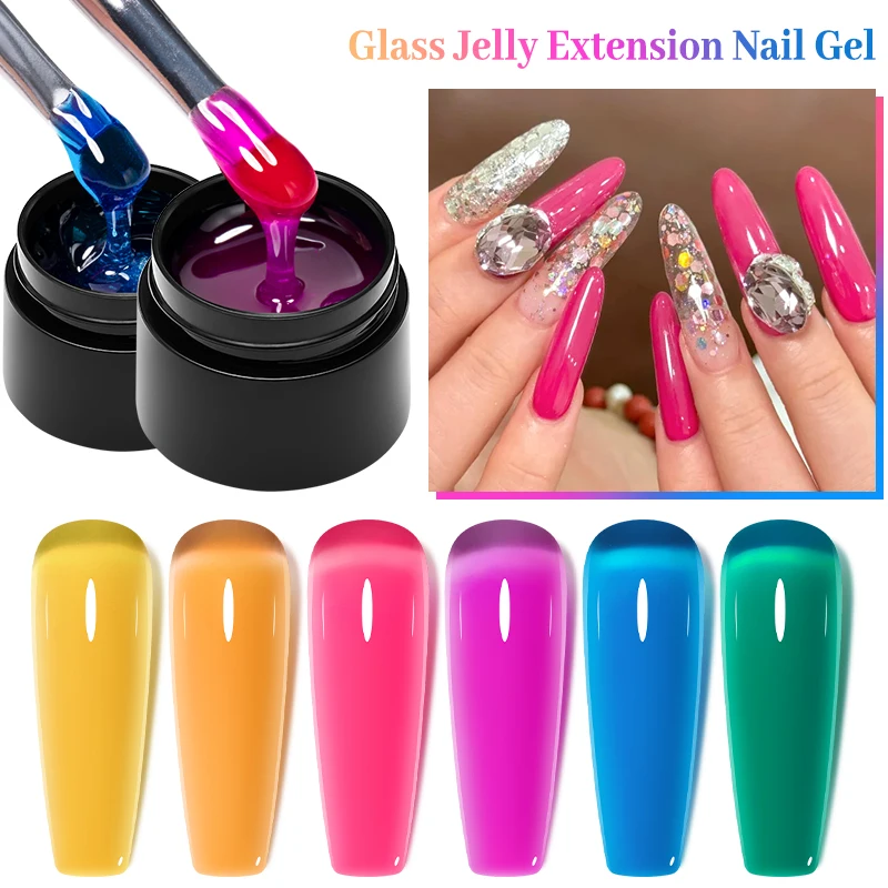8ml Glass Jelly Quick Extension Gel Nail Polish Glazed Color Semi Permanent Soak Off UV Construction Gel For Nail Extensions DIY