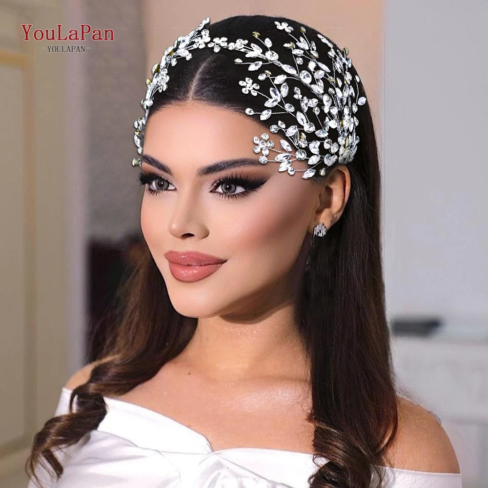 TOPQUEEN, aro para la cabeza de boda de Color plateado, diadema de novia con diamantes de imitación de lujo, accesorios para el cabello hechos a mano, tocados de moda para mujer HP794